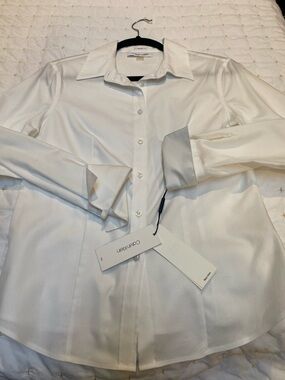Calvin Klein Women's White Button-Front Shirt with Point Collar